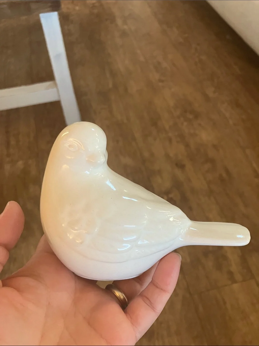 Glossy White Ceramic Bird Figurine - Decorative Home Accent